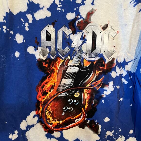 ACDC Devil Guitar on Fire Tie Dye Graphic Tee Blue White XL - Picture 4 of 5
